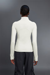 Women Stand Collar Half Zip Slim Fit Workout Long Sleeve Top