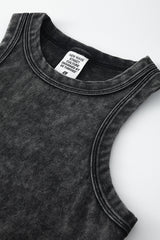 Streetwear Washed Crop Top - Pleated Slim-Fit Bustier Tank