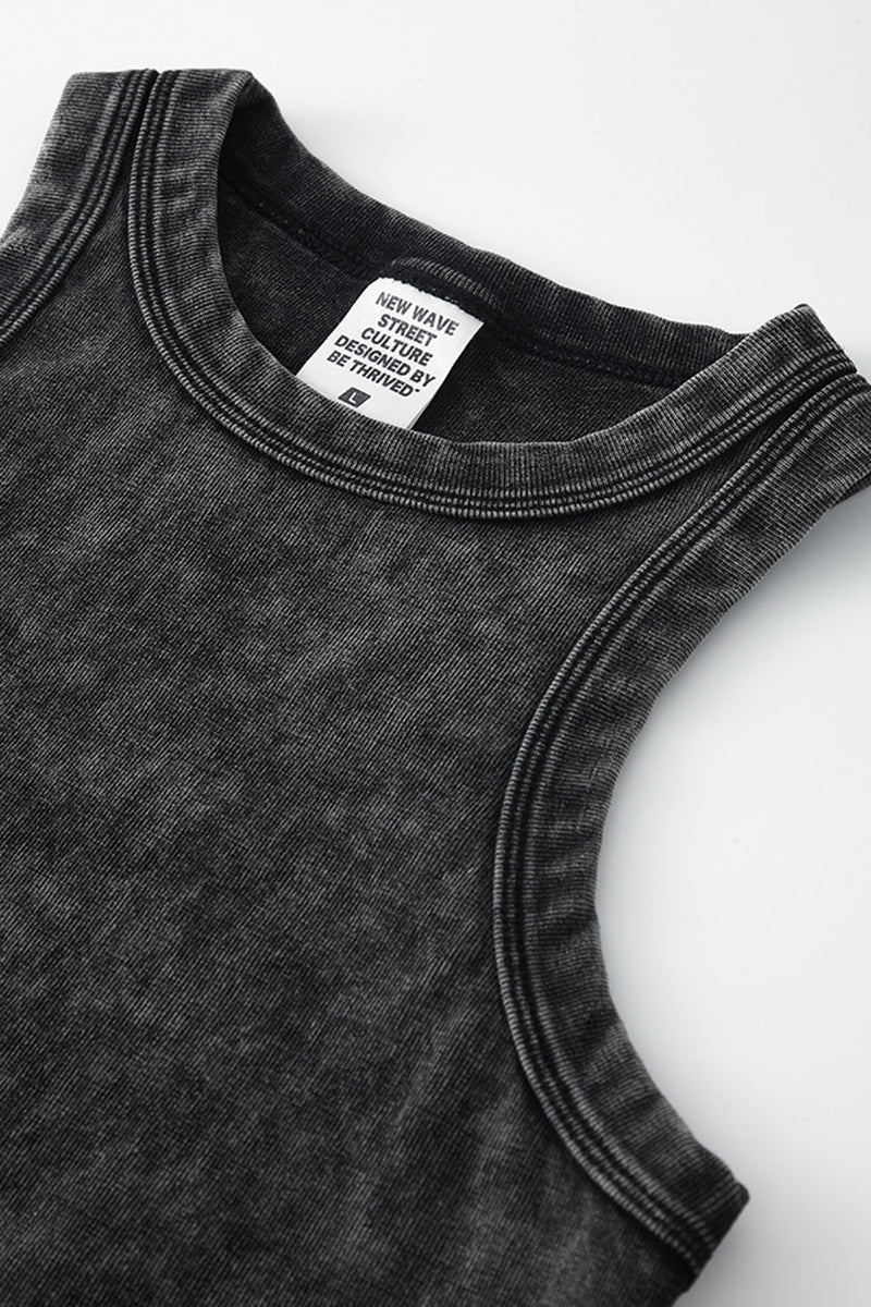 Streetwear Washed Crop Top - Pleated Slim-Fit Bustier Tank