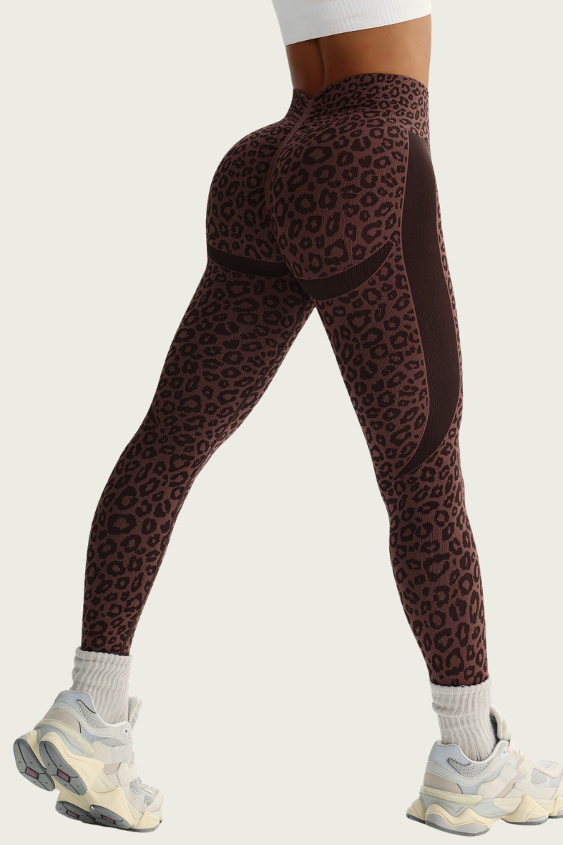 Women's Leopard Print Pleated Buttocks Lift Yoga Leggings