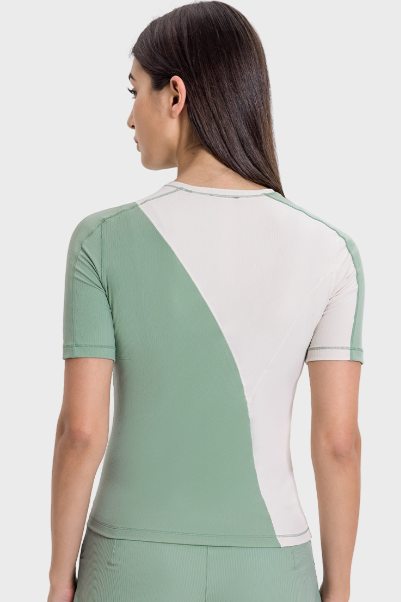 Women's Ribbed Yoga Tee - Color Block Cooling Slim Fit