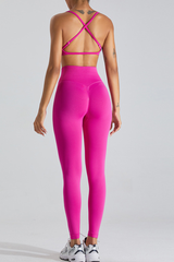 Women's Athletic Set:Cross Back Bra And High-Waist Leggings