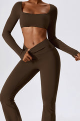 Women'S Square Neck Crop Long Sleeve Top