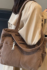 Women's Fall Vintage Corduroy Hand-Carry & Shoulder Tote Bag