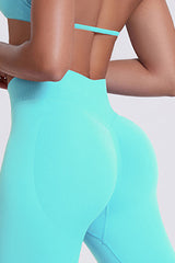 Women Seamless Yoga Set: High-Waisted Sculpting Leggings + Halter Neck Sports Bra