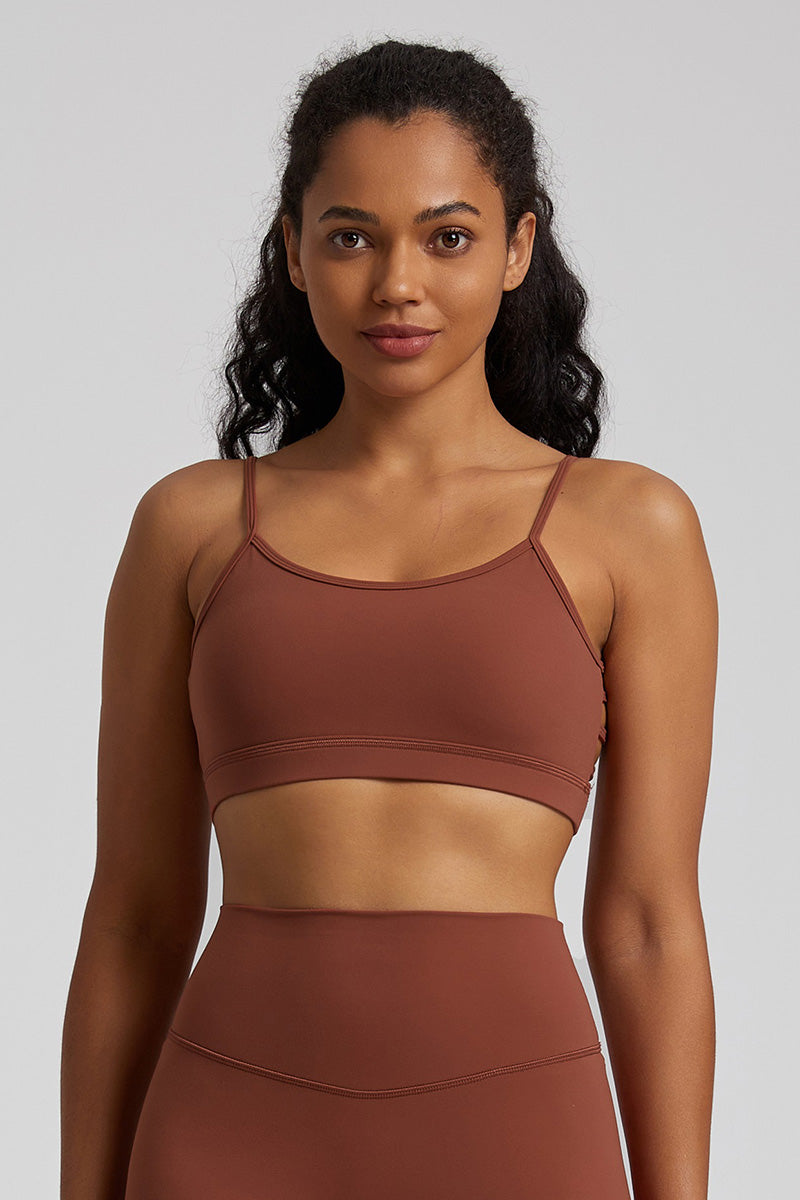 Solid Color Back Cut-Out Sports Bra