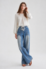 Women's High Waist Drawstring Wide Leg Jeans