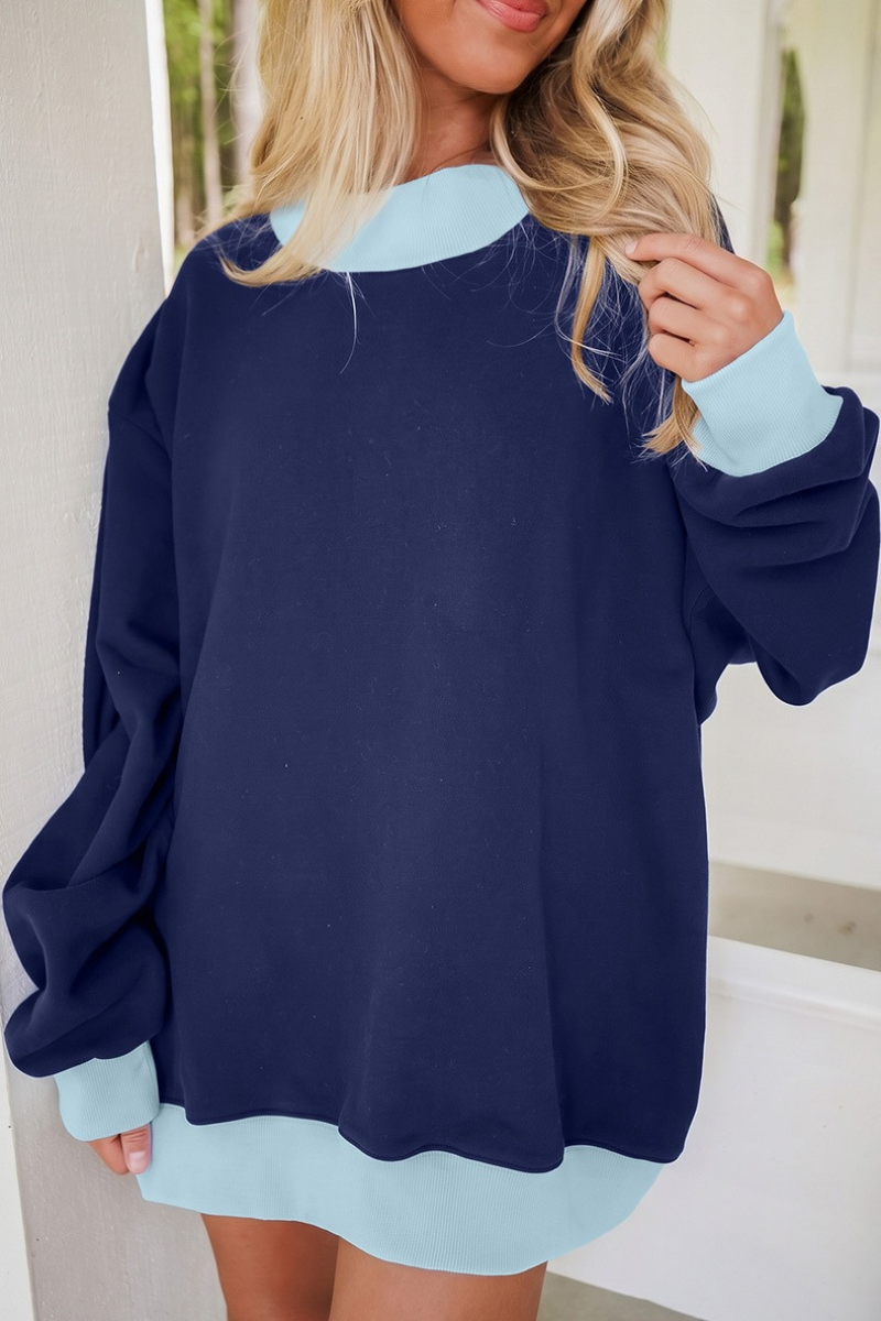 Women's Fall Color Block Contrast Mock Neck Sweatshirt