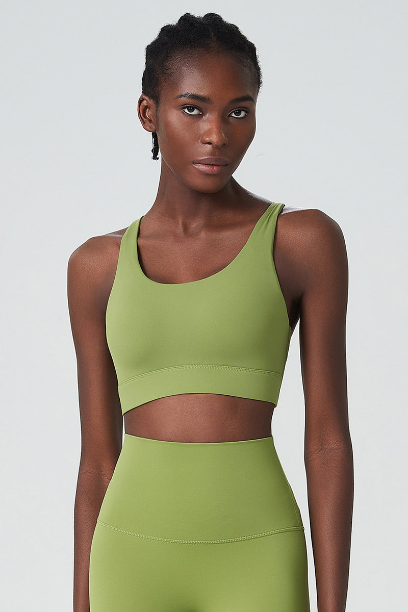 Solid color back buckle sports bra