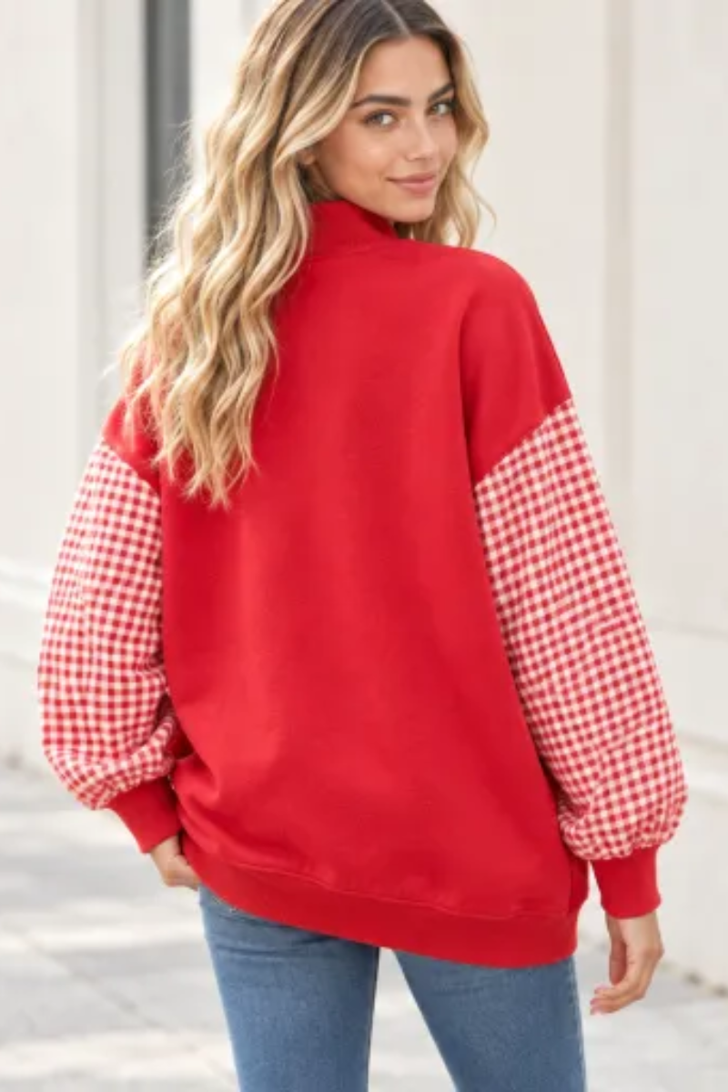 Women's Fall Christmas Letter Embroidery Mockneck Sweatshirt