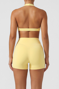 Women's Solid Sets:Twist Halter Bra And High Waist Shorts