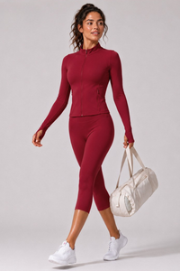 Women's Stand Collar Jacket & Capri Leggings Workout Sets