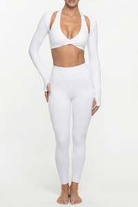 Women's Twist Front Long Sleeve T-shirt & Leggings 2-Piece Set