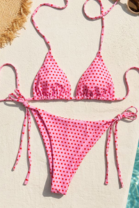 Women Summer Retro Polka Dot Triangle Halter Side Tie Bikini