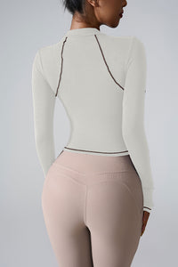 Women'S Contrasting Yoga Exercise Long Sleeve T-Shirt