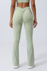 Women V Cross Waist Pleated Flare Yoga Pants