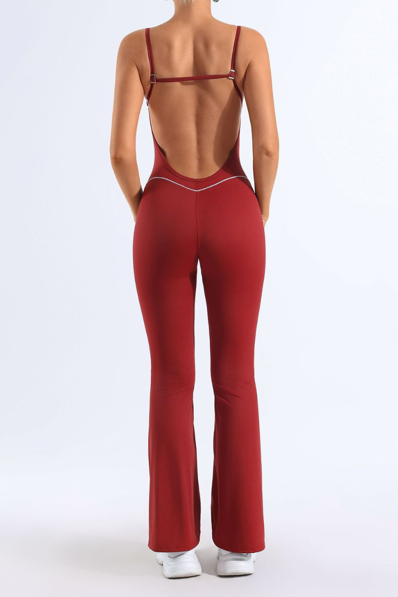 Women's Open-back Thin Strap Flared Yoga Jumpsuit