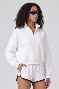 Women's Fall Boxy Cropped Stand Collar Quarter Zip Sweatshirt