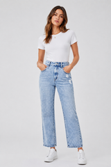 Women's Vintage Distressed Straight Leg Cropped Jeans