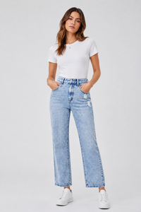 Women's Vintage Distressed Straight Leg Cropped Jeans