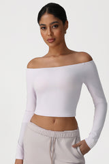 Women Off-Shoulder High-Stretch Yoga Fitness Long Sleeve Top