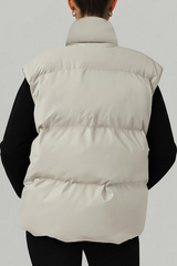 Women's stand-up collar relaxed cotton vest.