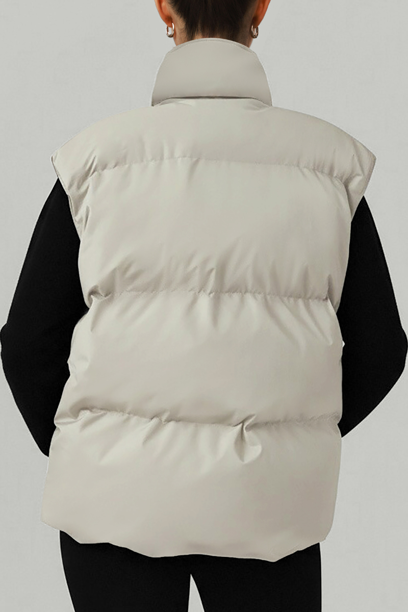 Women's stand-up collar relaxed cotton vest.