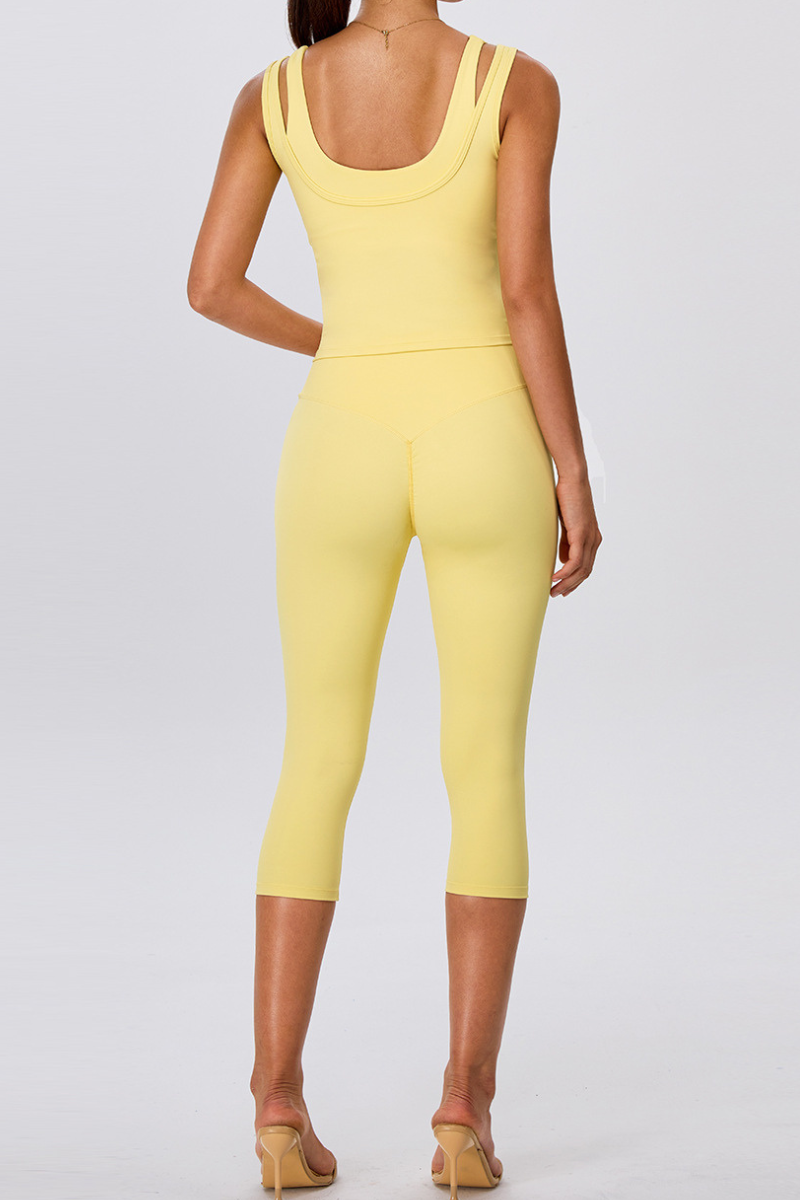 Women's Yoga Sets:Fake Two-Piece Tank Top & Capri Leggings