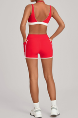 Women's Athletic Set:Halterneck Bra And Side Pockets Shorts