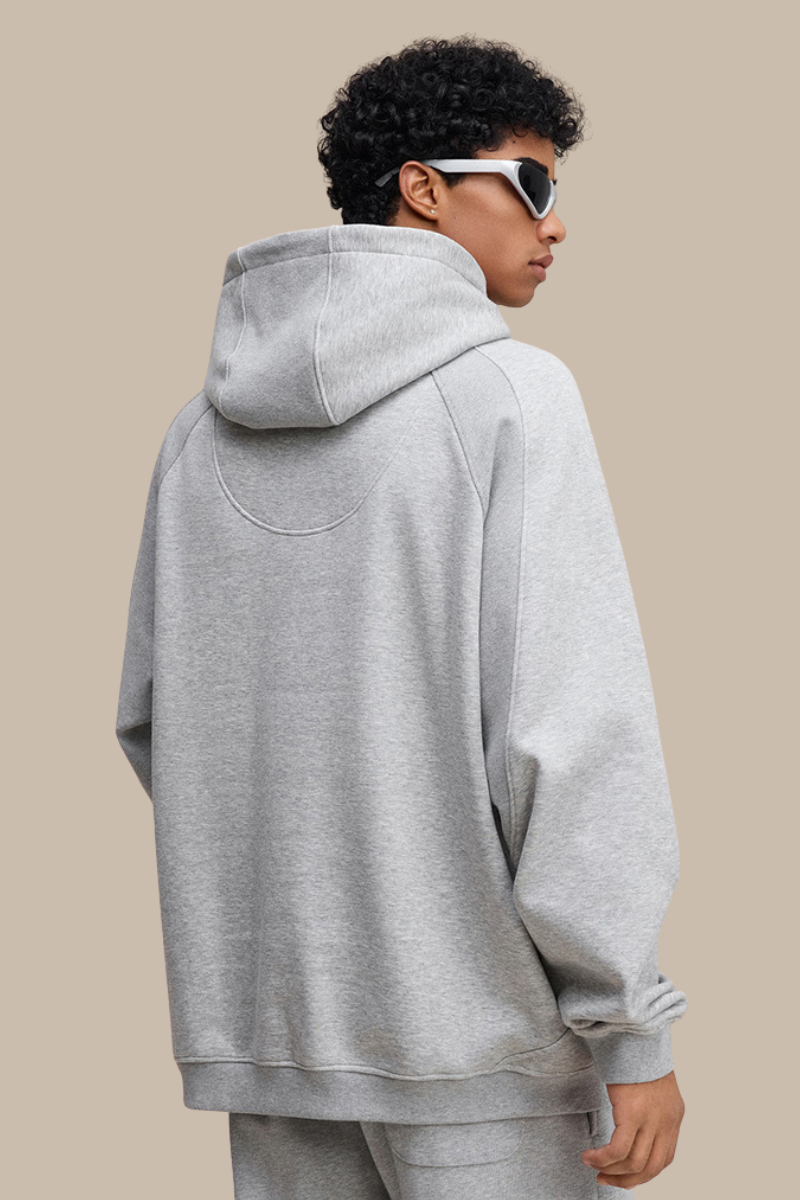 Hooded zip-up sweatshirt.