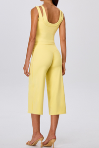 Women's Yoga Sets:Fake Two-Piece Tank Top & Wide Leg Capri Pants