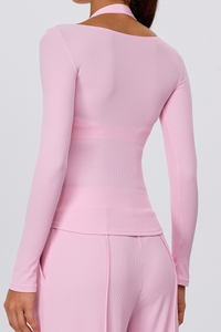 Women's Winter V Neck Ribbed Slim Fit Long Sleeve Top