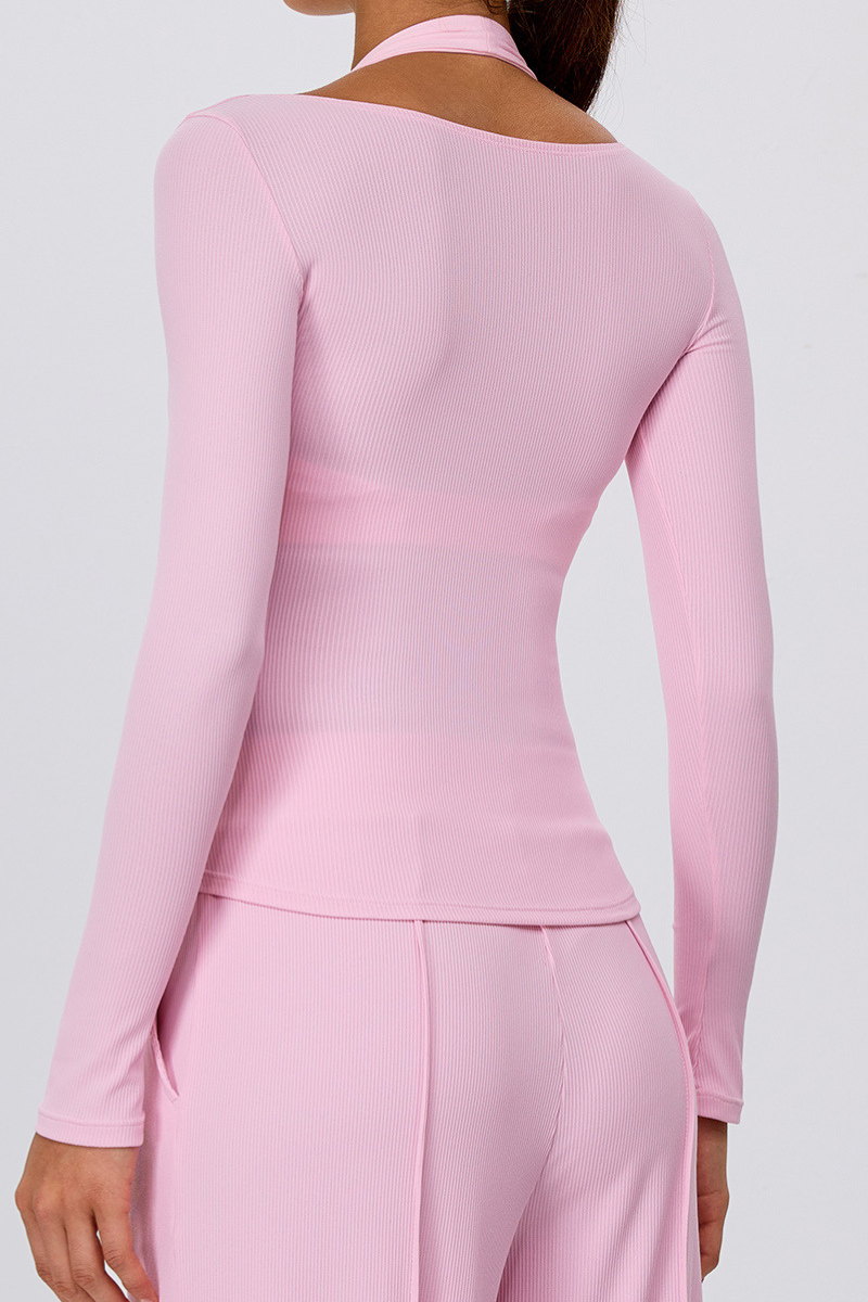 Women's Winter V Neck Ribbed Slim Fit Long Sleeve Top