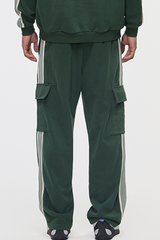 Men's 350g Color Block Stripe Pockets Straight Leg Pants