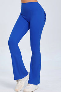 Women Button High Waist Wide Leg Peach Lift Hip Micro Pants Fitness Sports Quick Dry Yoga Pants