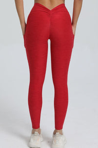 Women Pleated Skinny Hip V Waist Side Pockets No Embarrassment Line Fitness Exercise Yoga Pants