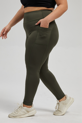 Plus Size Women's High-Waist Double Layer Pocket Athletic Yoga Leggings
