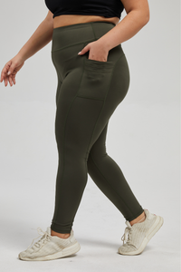 Plus Size Women's High-Waist Double Layer Pocket Athletic Yoga Leggings