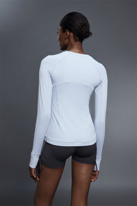 Women Round Neck Slim Fit Long Sleeve Workout Top