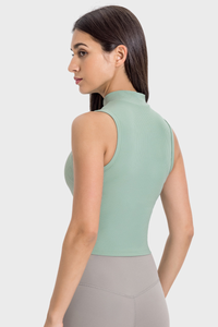 Women's Mock Neck Tank - Slim Fit Cropped Nude Feel Yoga Top