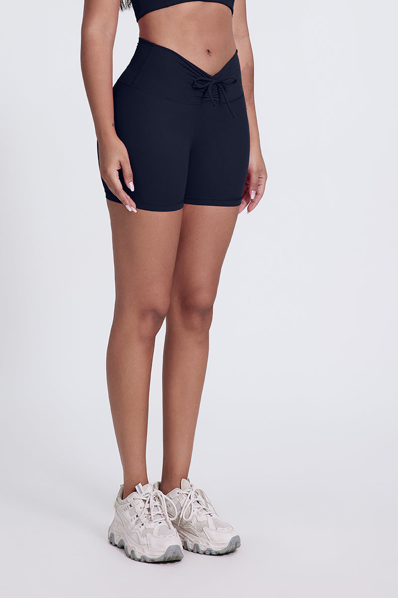 Women'S Pleated High-Waisted Hip Lift Yoga High-Stretch Skinny Shorts