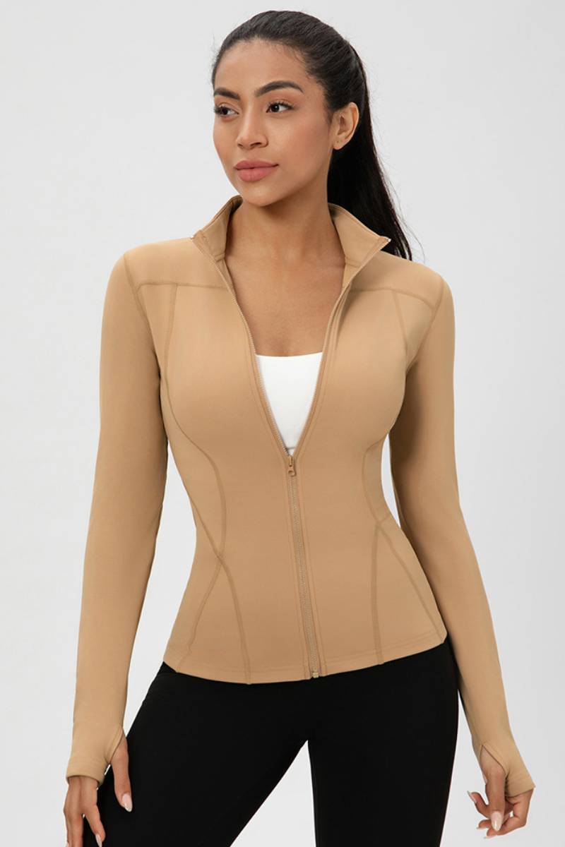 Women’s Stand-Collar Slim-Fit Fleece-Lined Athletic Jacket