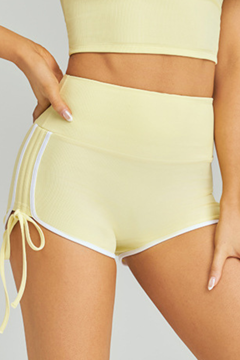 Women's Side Drawstring Color Block Yoga Tennis  Shorts