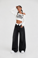 Women's Streetwear Double-Waistband Loose Wide-leg Jeans