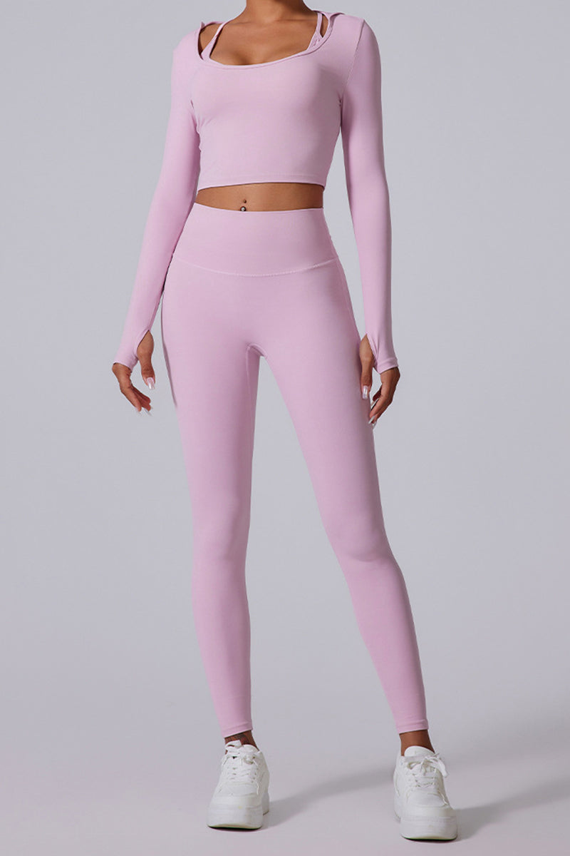 Women'S Yoga Suit Set: Waistless Square Neck Long Sleeves + High-Waisted Flared Pants