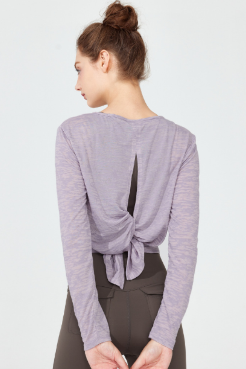 Women's Back Split Tie Lightweight Sheer Long Sleeve T-shirt