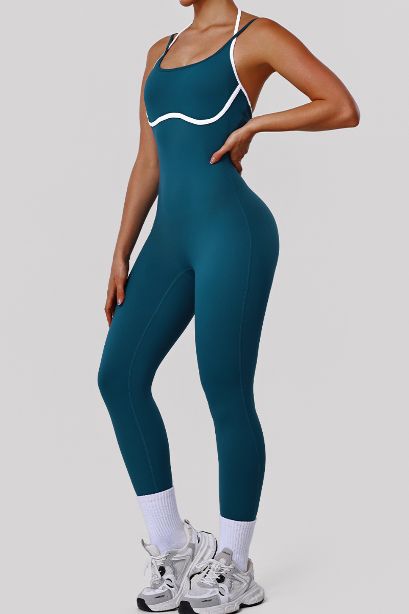 Women's Color-Blocked Spaghetti-Strap Backless Jumpsuit