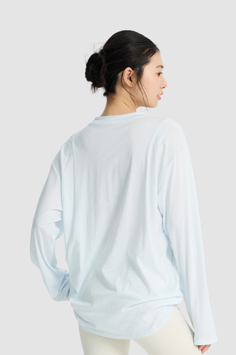 Women's Spring Breathable Loose Fit Solid Long Sleeve Top