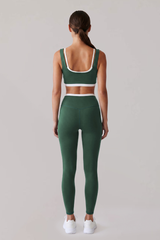 Women's Faux Two-Piece Color Block Bra And Leggings Yoga Set