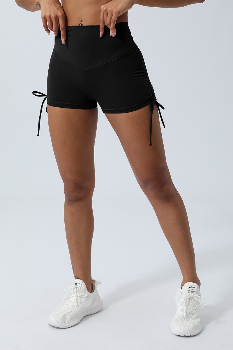 Women Drawstring Pleated Yoga Shorts